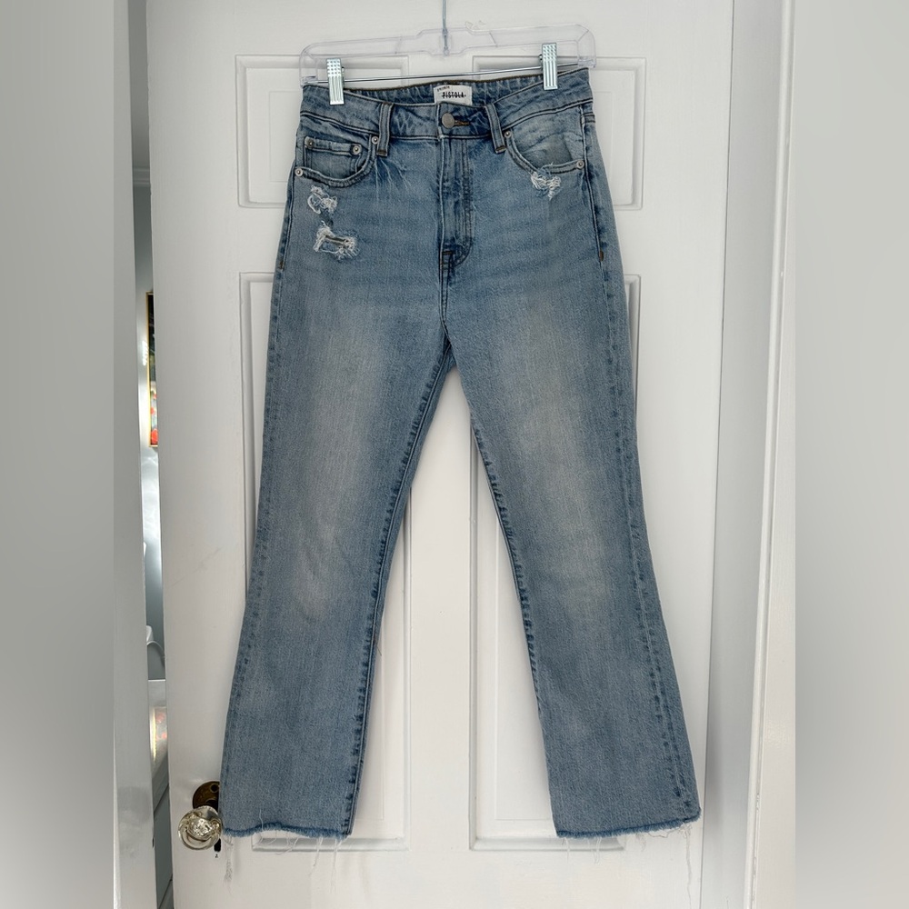 Pistola Lennon High Rise Light Wash Distressed Ripped Jeans in Size 26